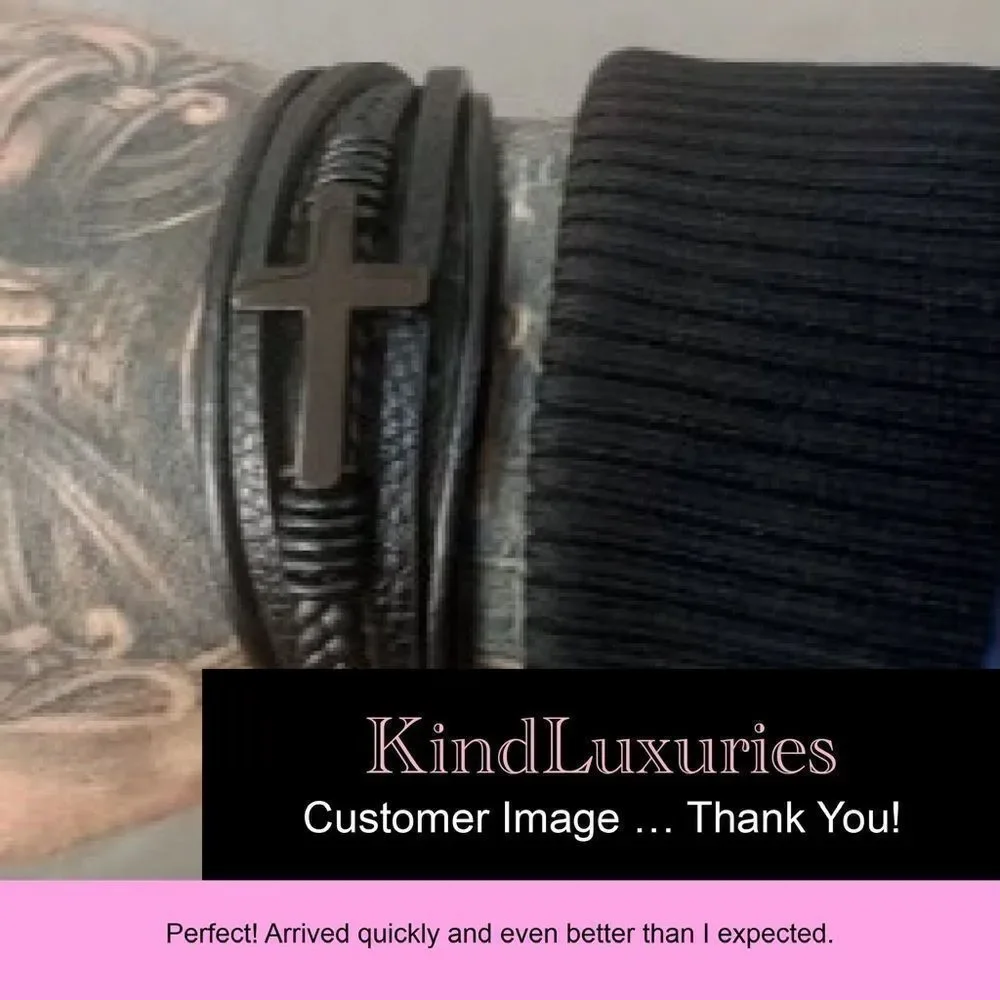 🧑🏻‍🦱O1🧑🏻‍🦱 Gorgeous Genuine Braided Leather Titanium Mens‎ Unisex Bracelet